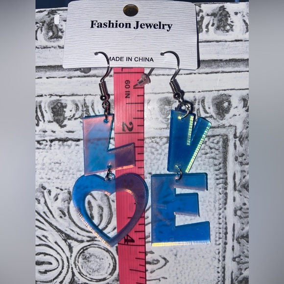 Lovely “LO💙VE” Earrings- New, Good Vibes, Happy💗💙🩵💞💓 BIG Statement Jewelry - Picture 2 of 9
